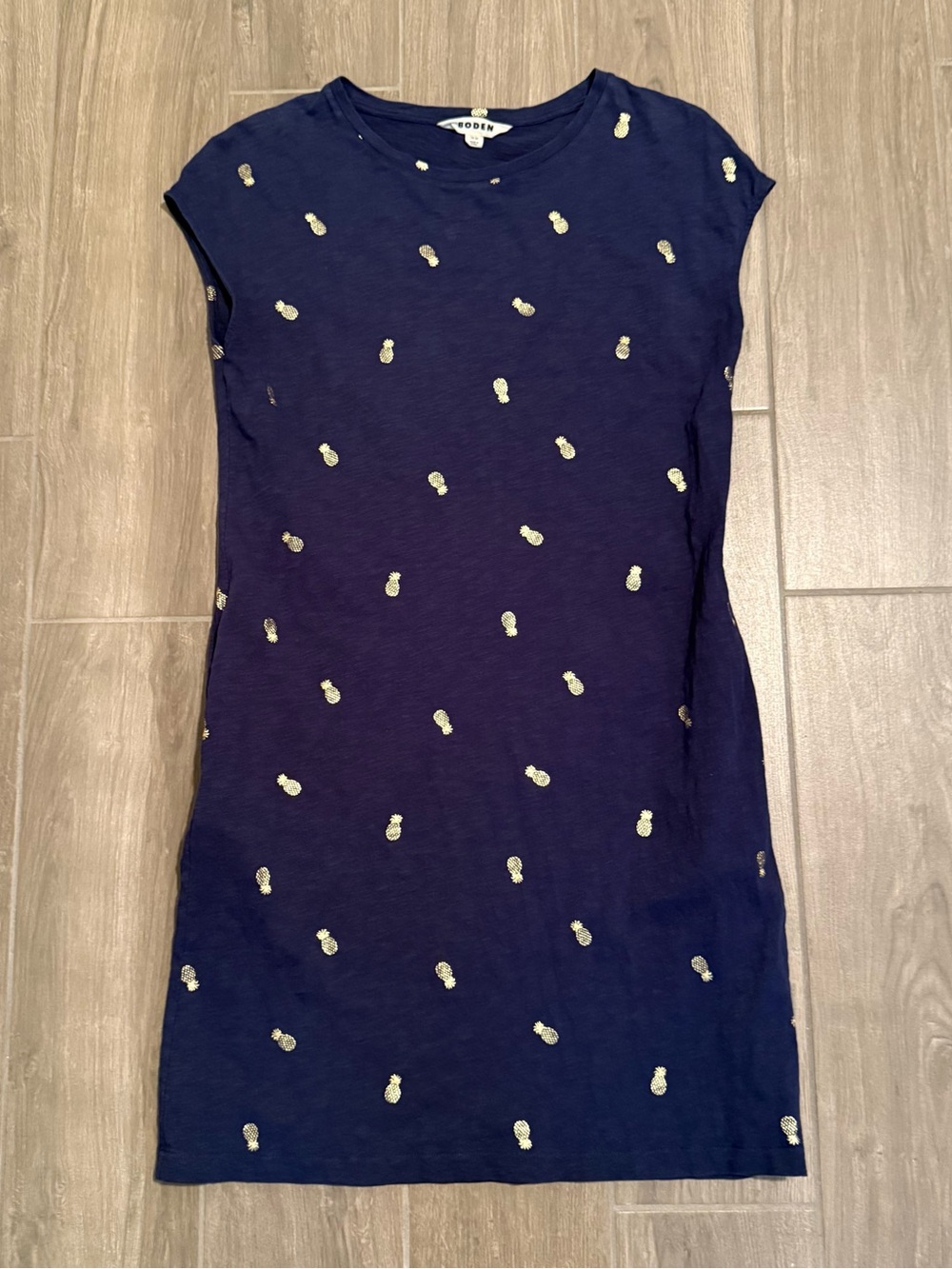 Boden Navy Shift Dress Gold Pineapple Preppy Vacation Cotton Size 6